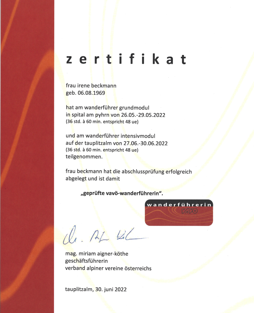 Zertifikat Wanderführerin