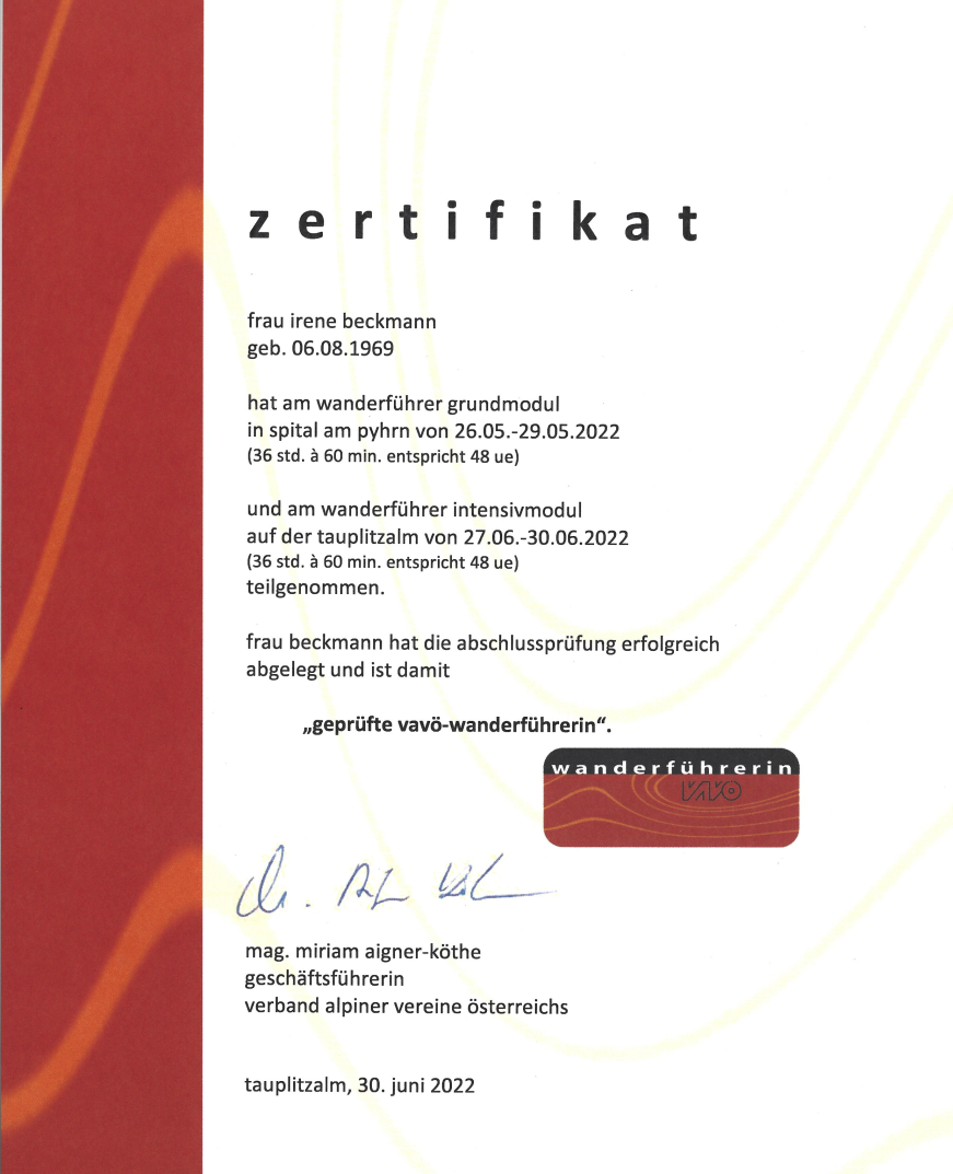 Zertifikat_Wanderführerin Zertifikat Wanderführerin